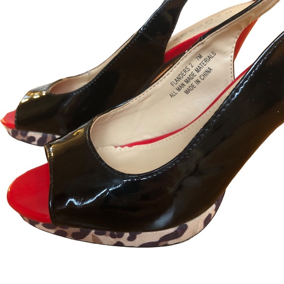 Rampage Flanders Sling Backs Red, Black And Leopard Print 4” Women’s Heels Sz 7 - Picture 11 of 15